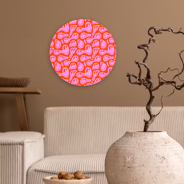 Valentijn - Smiley - Rood - Roze Wandcirkel plexiglas klein 852 -sfeer1