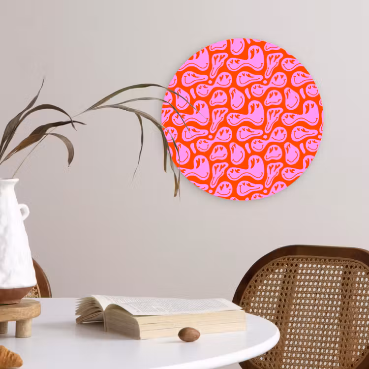 Valentijn - Smiley - Rood - Roze Wandcirkel plexiglas klein 852 -sfeer4