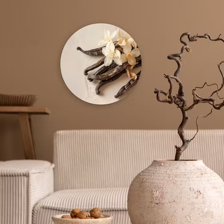 Vanille - Bloemen - Beige Wandcirkel plexiglas klein -sfeer1