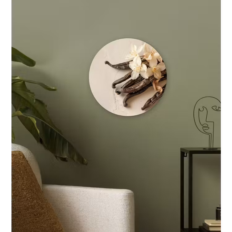 Vanille - Bloemen - Beige Wandcirkel plexiglas klein -sfeer3