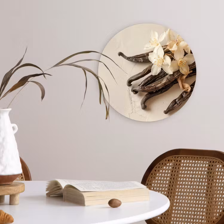 Vanille - Bloemen - Beige Wandcirkel plexiglas klein -sfeer4