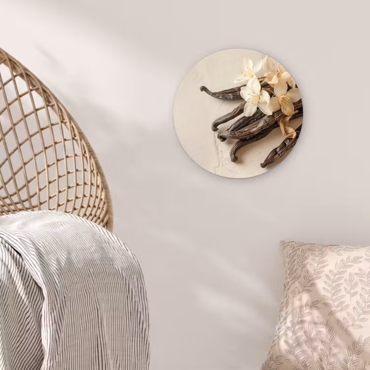 Vanille - Bloemen - Beige Wandcirkel plexiglas klein -sfeer5