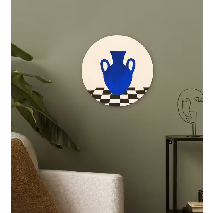 Vaas - Blauw - Geblokt - Modern Wandcirkel plexiglas klein -sfeer3