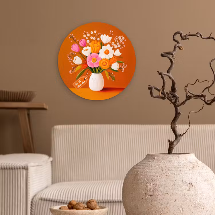 Vaas - Bloemen - Oranje Wandcirkel plexiglas klein -sfeer1