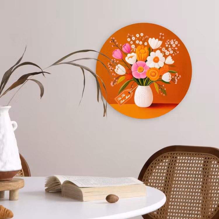 Vaas - Bloemen - Oranje Wandcirkel plexiglas klein -sfeer4