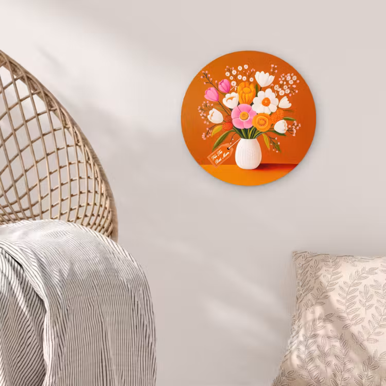 Vaas - Bloemen - Oranje Wandcirkel plexiglas klein -sfeer5
