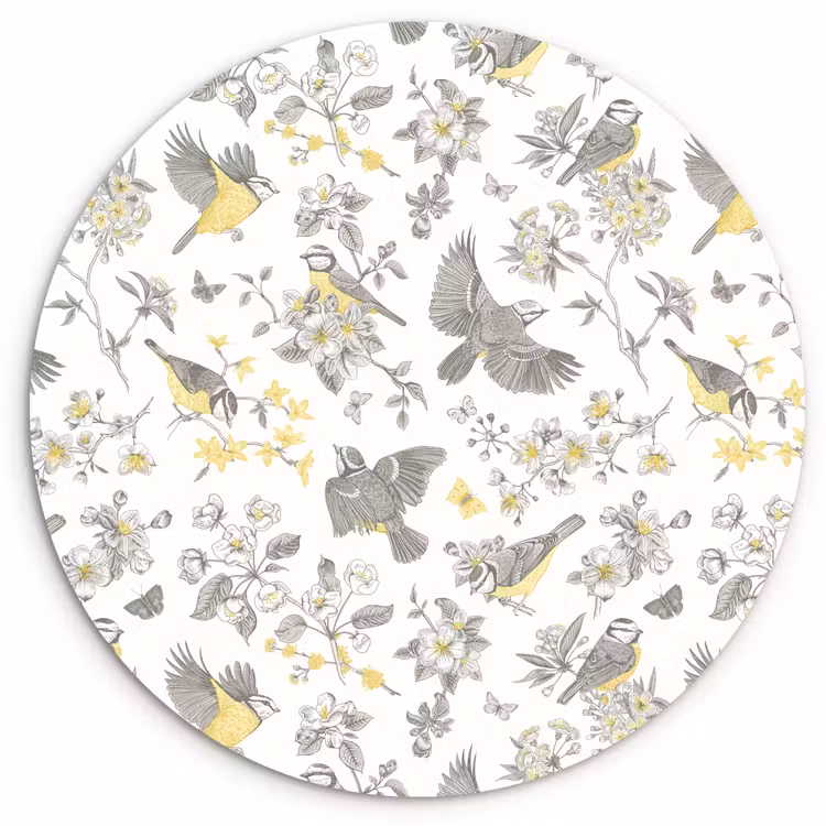 Birds - Flowers - Gray - Yellow Wandcirkel plexiglas klein 852 -3d