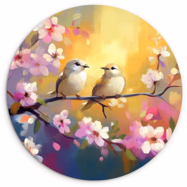 Vogels - Bloemen - Roze Wandcirkel plexiglas klein -3d