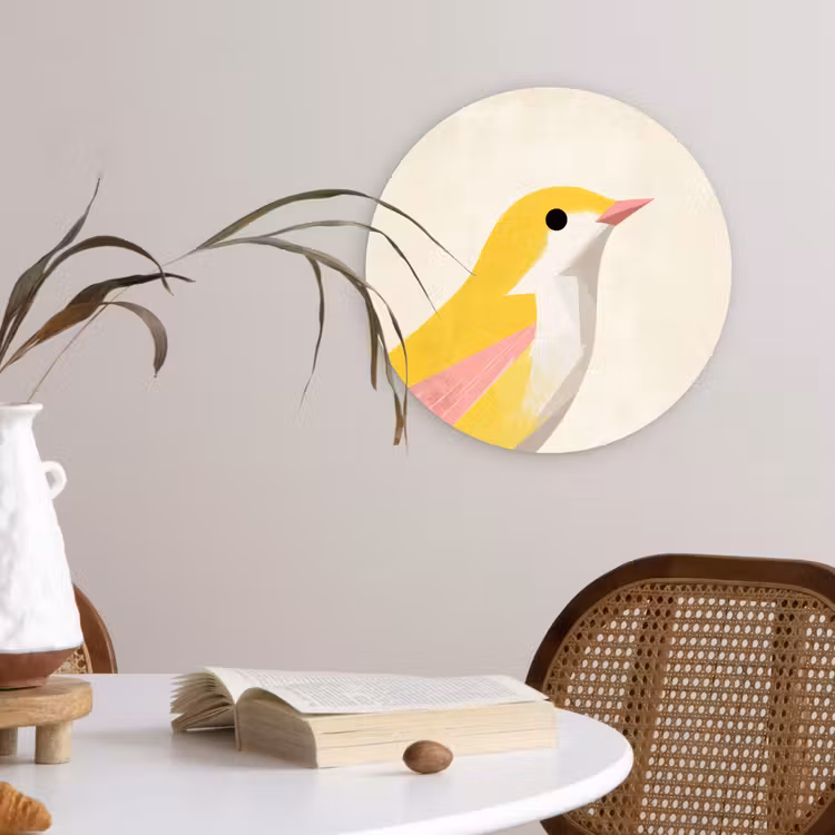Vogel - Minimalistisch - Geel Wandcirkel plexiglas klein -sfeer4