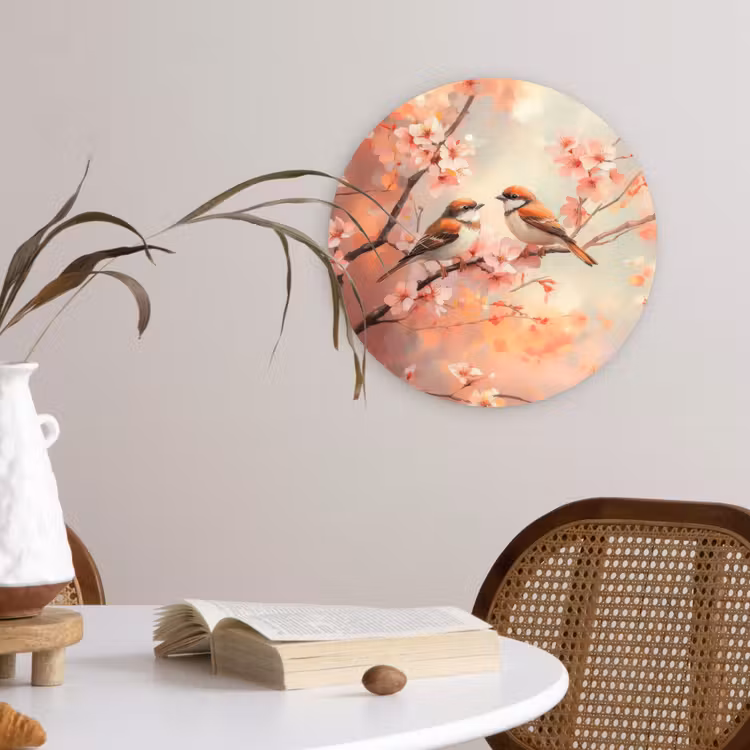 Vogels - Romantic - Bloesemtak Wandcirkel plexiglas klein -sfeer4