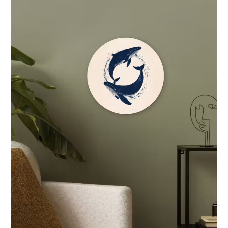 Walvissen - Spetters - Cirkel - Donkerblauw Wandcirkel plexiglas klein -sfeer3