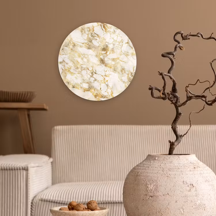 Warm - Gouden - Marmer - Patroon Wandcirkel plexiglas klein 852 -sfeer1
