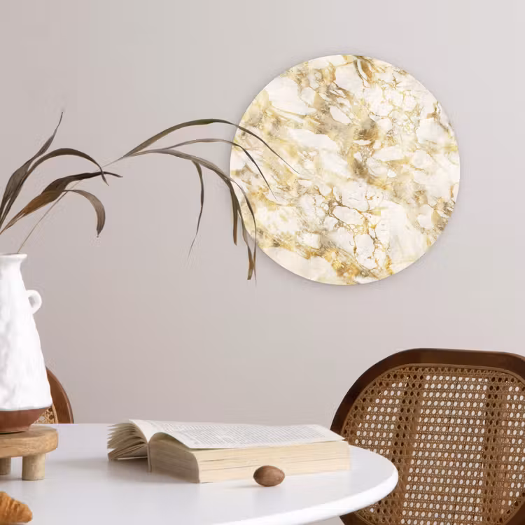 Warm - Gouden - Marmer - Patroon Wandcirkel plexiglas klein 852 -sfeer4