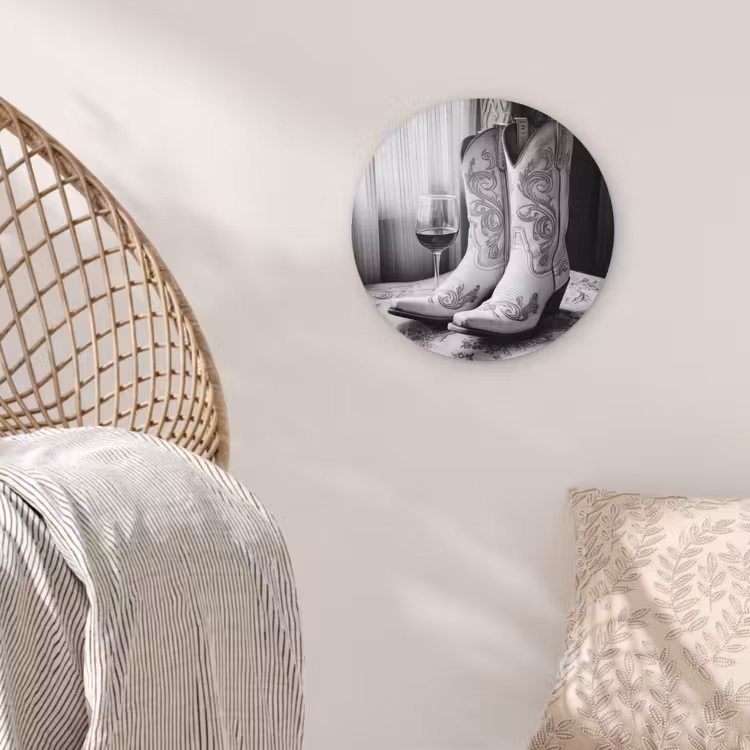 Wijn - Cowboylaarzen - Raamlicht - Wit Wandcirkel plexiglas klein -sfeer5