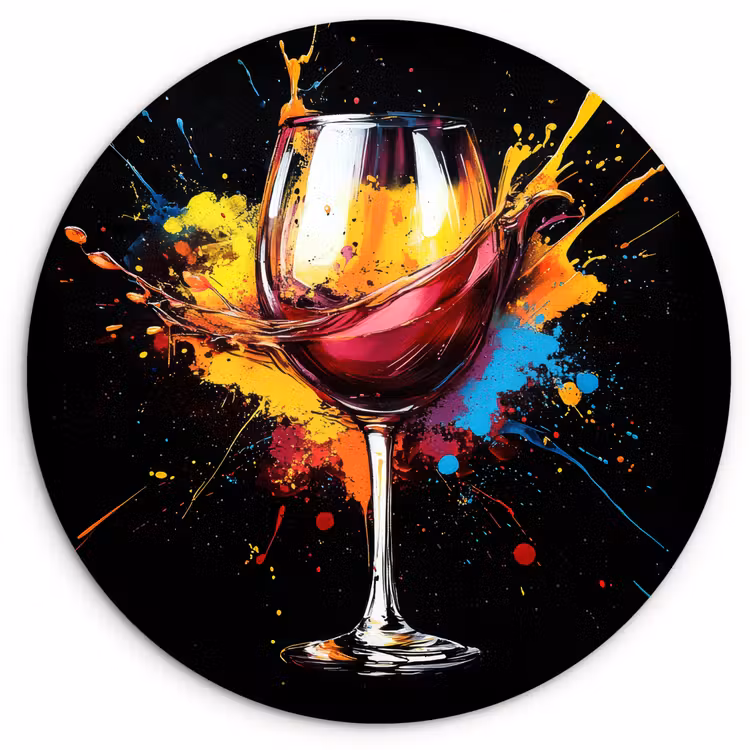Wijn - Glas - Graffiti - Borrel - Rood - Verf Wandcirkel plexiglas klein -3d