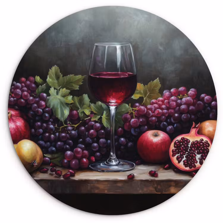 Wijn - Fruit - Stilleven Wandcirkel plexiglas klein -3d