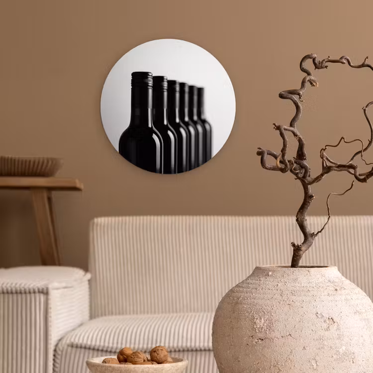 Wijnflessen - Zwart - Minimalistisch Wandcirkel plexiglas klein -sfeer1