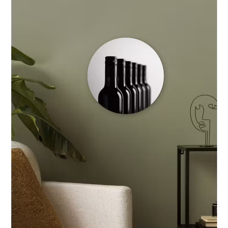 Wijnflessen - Zwart - Minimalistisch Wandcirkel plexiglas klein -sfeer3