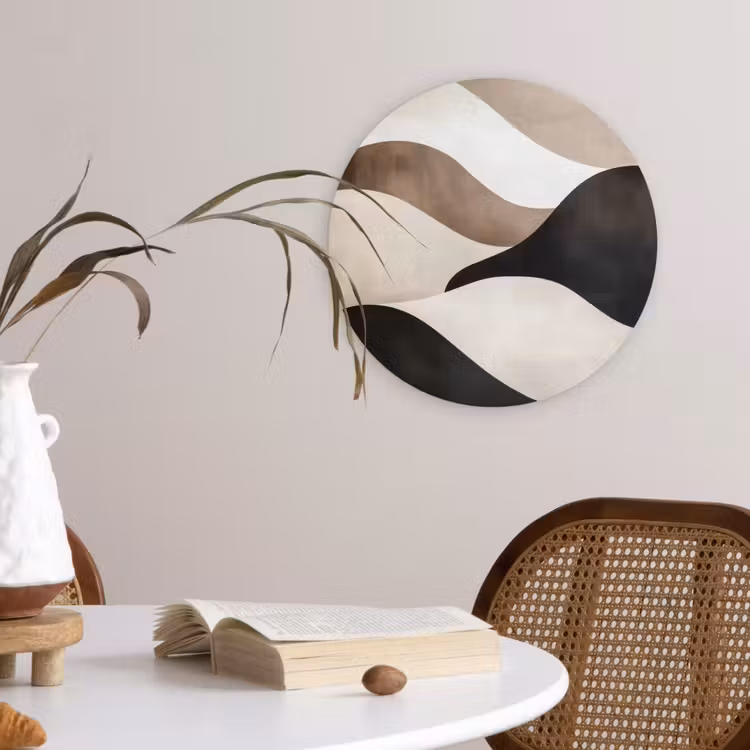 Golven - Abstract - Beige Wandcirkel plexiglas klein -sfeer4