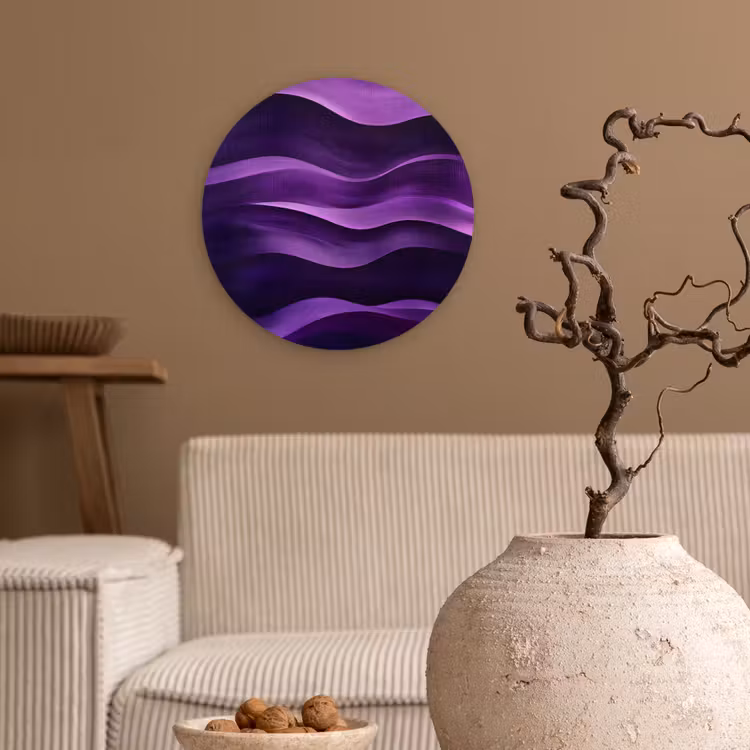 Golven - Abstract - Paars Wandcirkel plexiglas klein -sfeer1
