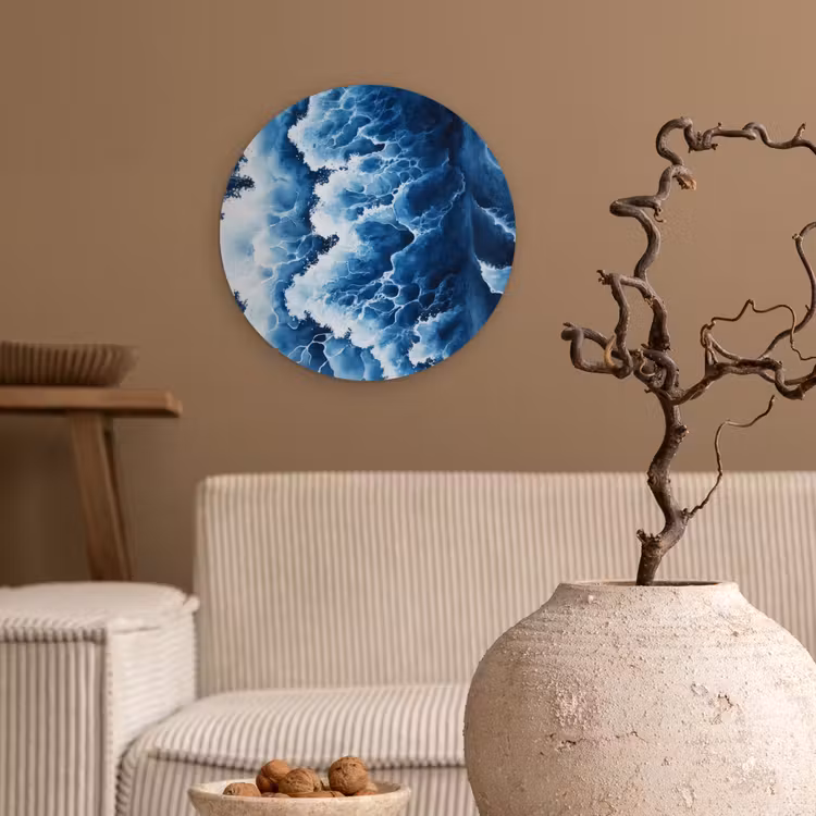 Golven - Blauw - Schuim Wandcirkel plexiglas klein -sfeer1