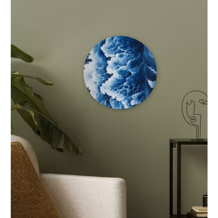 Golven - Blauw - Schuim Wandcirkel plexiglas klein -sfeer3