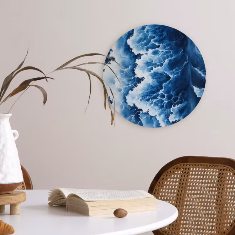 Golven - Blauw - Schuim Wandcirkel plexiglas klein -sfeer4