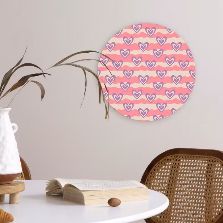 Golven - Patroon - Hartjes - Retro Wandcirkel plexiglas klein 852 -sfeer4