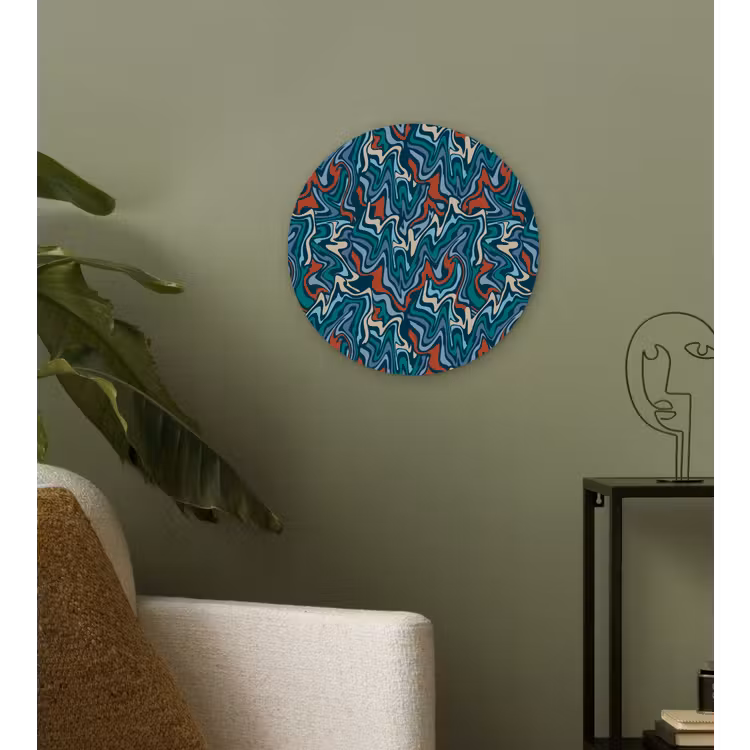 Golven - Retro - Blauw - Patroon Wandcirkel plexiglas klein 852 -sfeer3