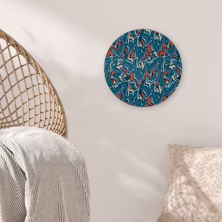 Golven - Retro - Blauw - Patroon Wandcirkel plexiglas klein 852 -sfeer5