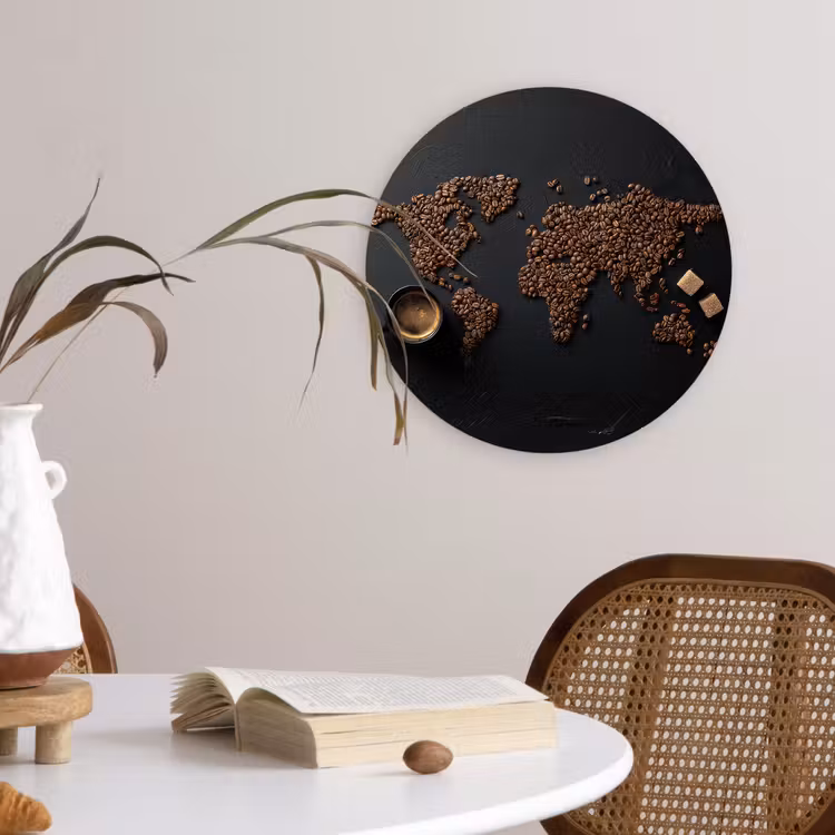 Wereldkaart - Espresso - Zwart Wandcirkel plexiglas klein -sfeer4