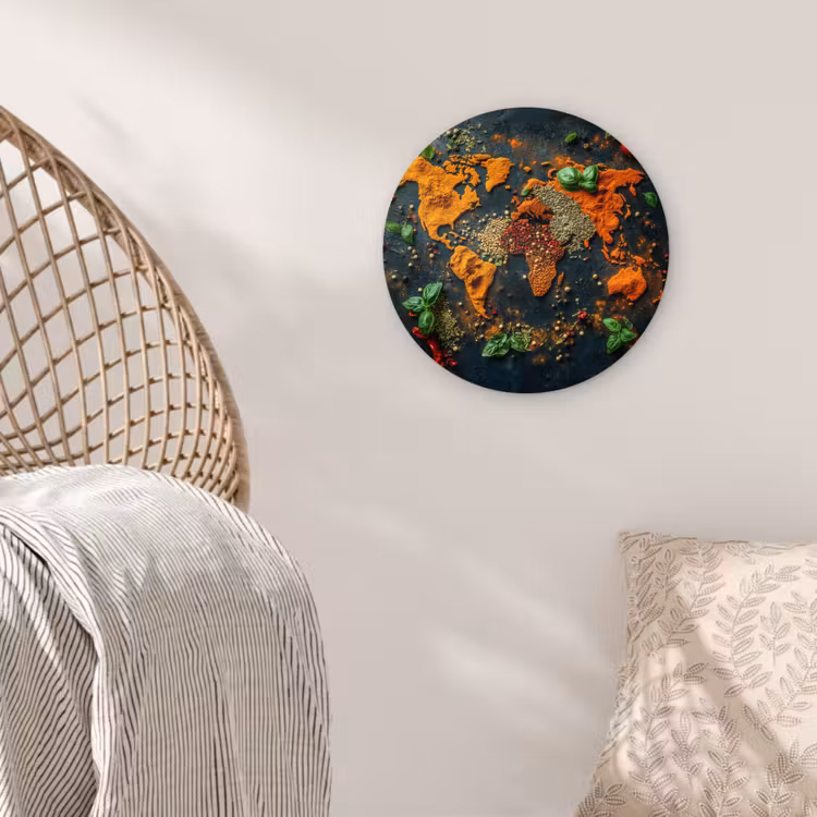 Wereldkaart - Kruiden - Levendige kleuren Wandcirkel plexiglas klein -sfeer5
