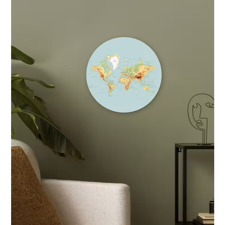Wereldkaart - Realistisch - Blauw Wandcirkel plexiglas klein -sfeer3