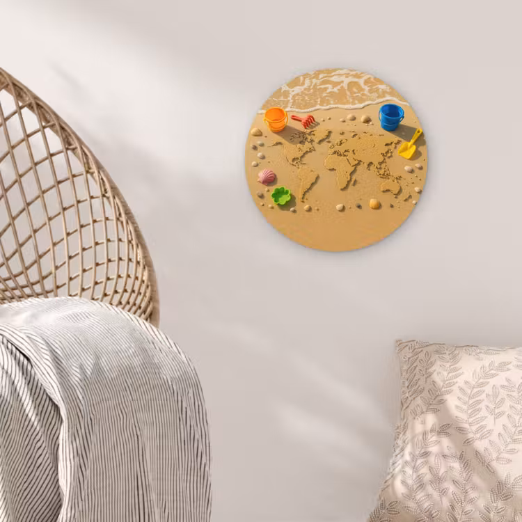 Wereldkaart - Zand - Kleurrijk - Zomer Wandcirkel plexiglas klein -sfeer5