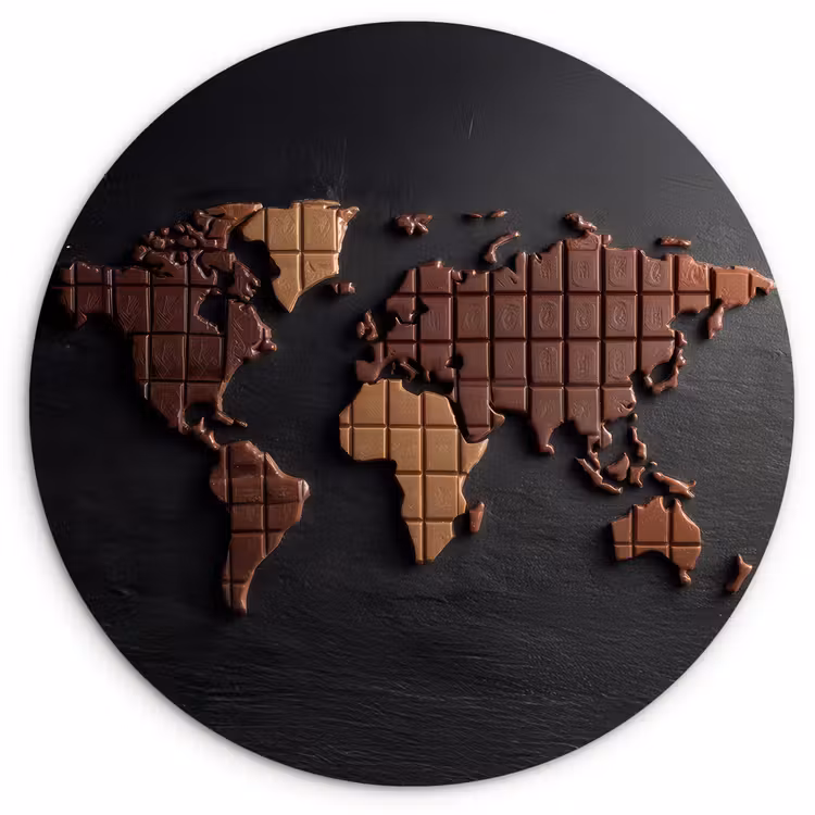 Wereldkaart - chocola - Smakelijke uitstraling Wandcirkel plexiglas klein -3d
