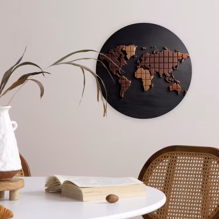 Wereldkaart - chocola - Smakelijke uitstraling Wandcirkel plexiglas klein -sfeer4