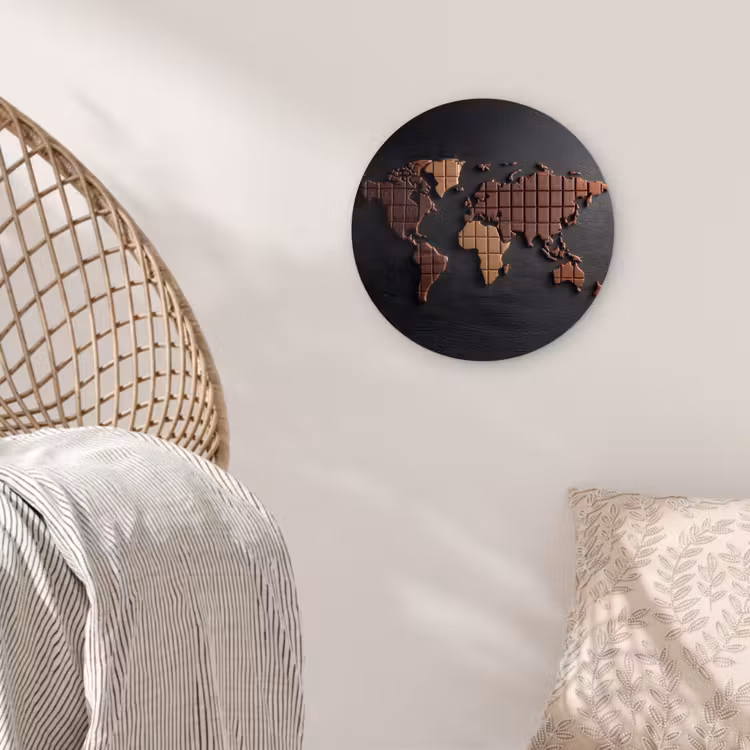 Wereldkaart - chocola - Smakelijke uitstraling Wandcirkel plexiglas klein -sfeer5