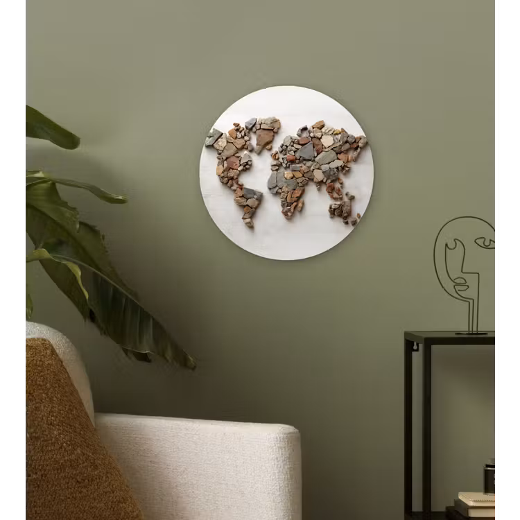 Wereldkaart - Stenen - Wit Wandcirkel plexiglas klein -sfeer3