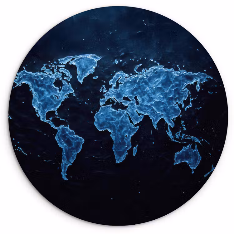 Wereldkaart - Waterstructuur - Blauw Wandcirkel plexiglas klein -3d