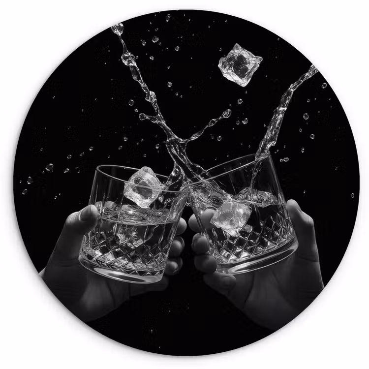 Whiskyglazen - Ijs - Spetters - Zwart Wandcirkel plexiglas klein -3d
