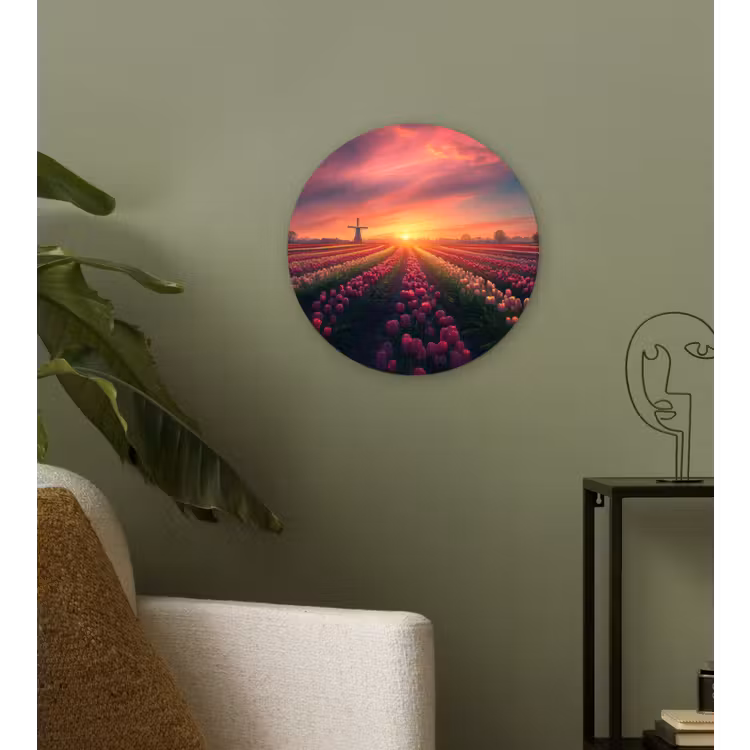 Windmolen - Zonsondergang - Landschap Wandcirkel plexiglas klein -sfeer3
