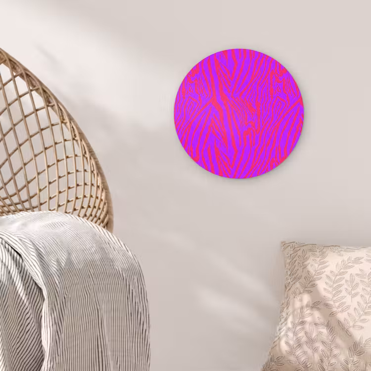 Zebra - Neon - Roze - Paars Wandcirkel plexiglas klein 852 -sfeer5