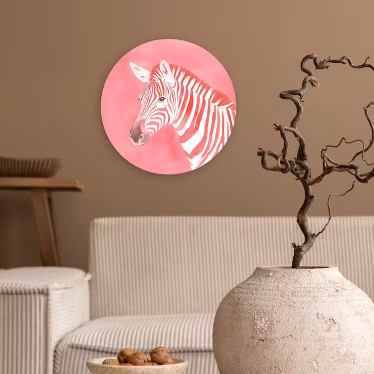 Zebra - Pink - Verf Wandcirkel plexiglas klein -sfeer1