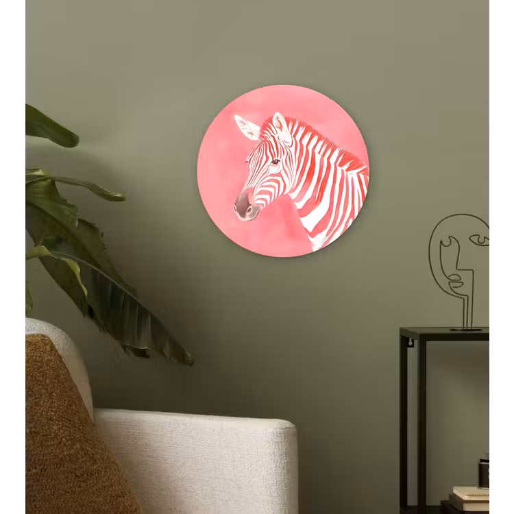 Zebra - Pink - Verf Wandcirkel plexiglas klein -sfeer3