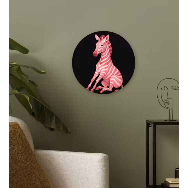 Zebra - Roze - Gestreept Wandcirkel plexiglas klein -sfeer3