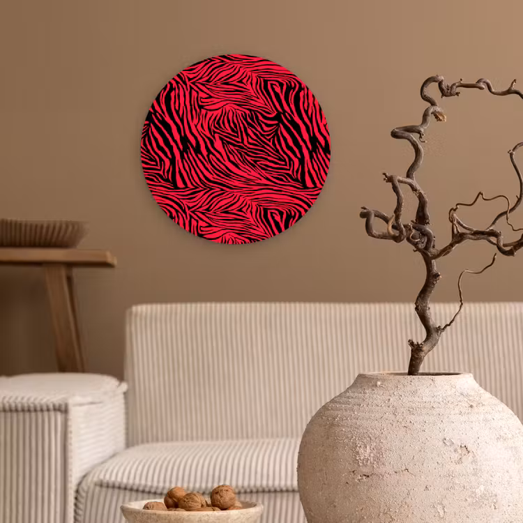 Zebra - Zwart - Roze - Neon Wandcirkel plexiglas klein 852 -sfeer1