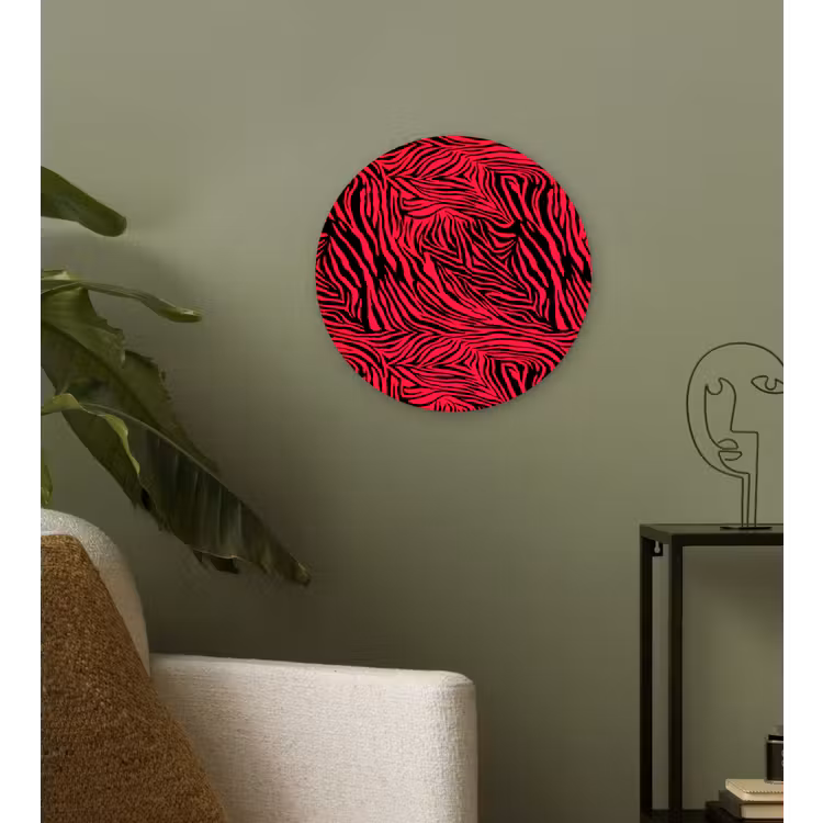 Zebra - Zwart - Roze - Neon Wandcirkel plexiglas klein 852 -sfeer3