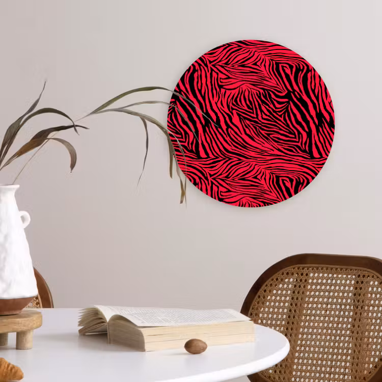 Zebra - Zwart - Roze - Neon Wandcirkel plexiglas klein 852 -sfeer4