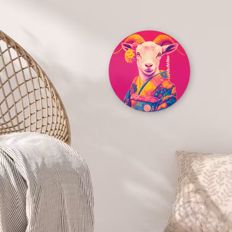 Geit - Hoorns - Kimono - Kleurrijk Wandcirkel plexiglas klein -sfeer5