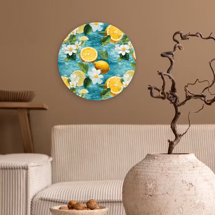 Citroen - Bloemen - Bruisend - Water Wandcirkel plexiglas klein 852 -sfeer1